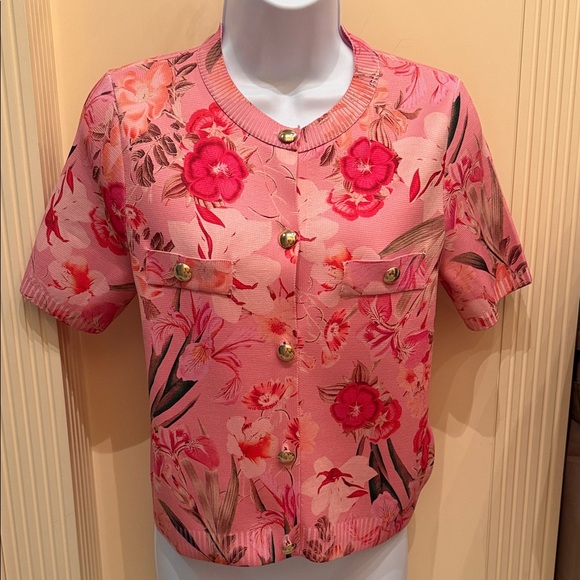 Zara Sweaters - Zara Pink Floral Textured Knit Top Cardigan
